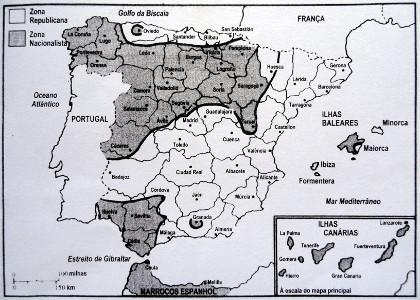 Divisão da Espanha em finais de Julho de 1936