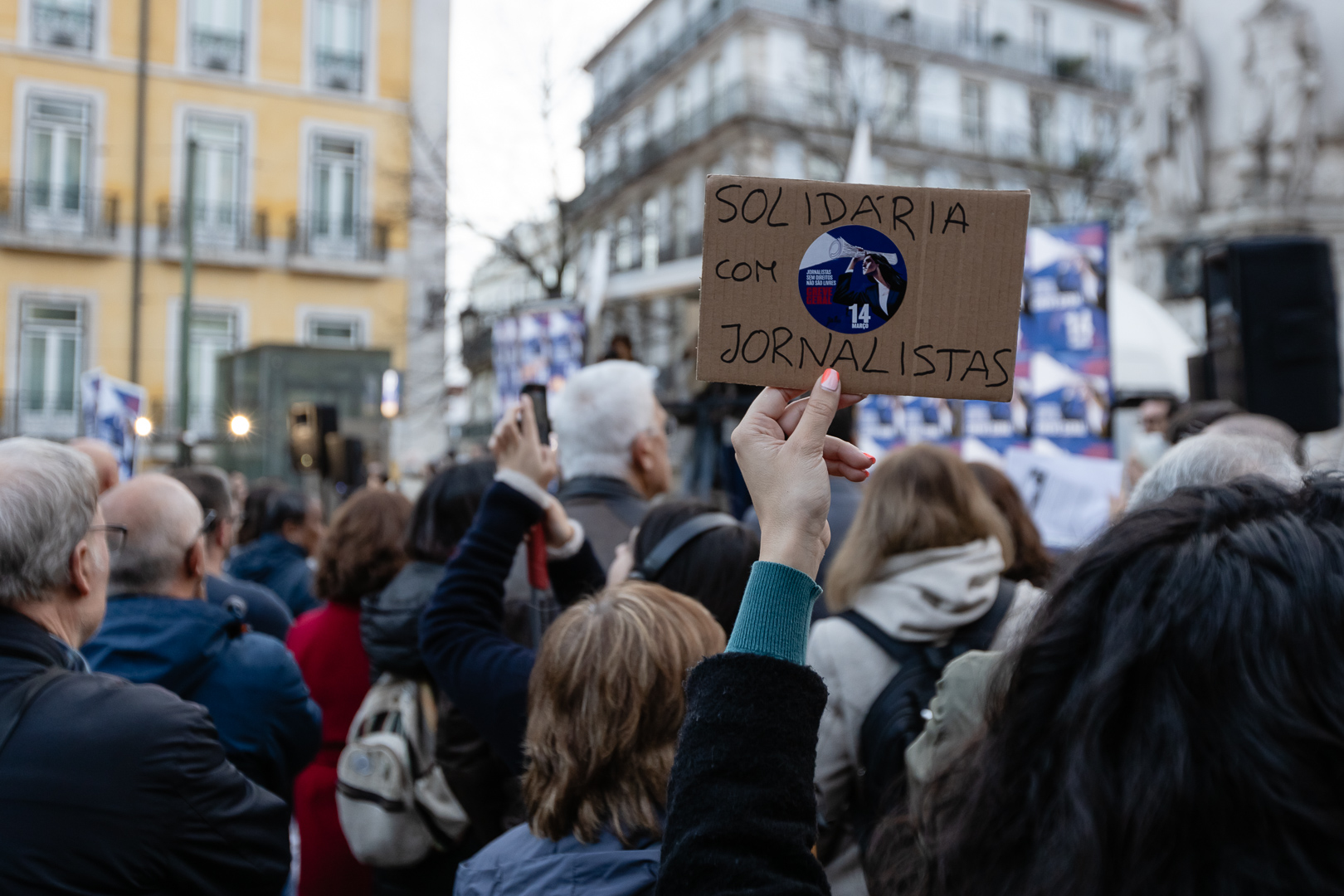 Fotorreportagem: protesto em Lisboa a propósito da greve geral de jornalistas a 14 de março